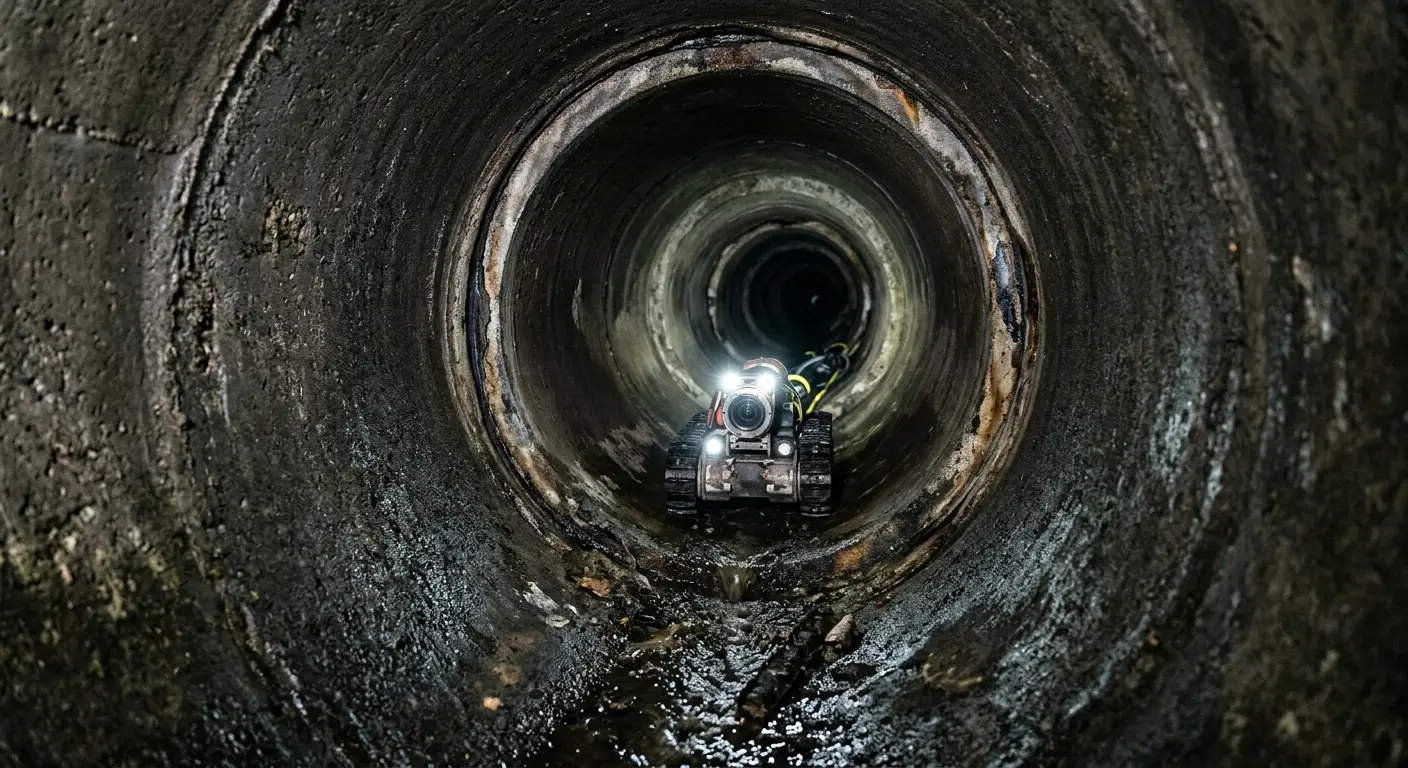 Robotic sewer camera inspecting pipe interior for Drain Snake Service in Kerrville